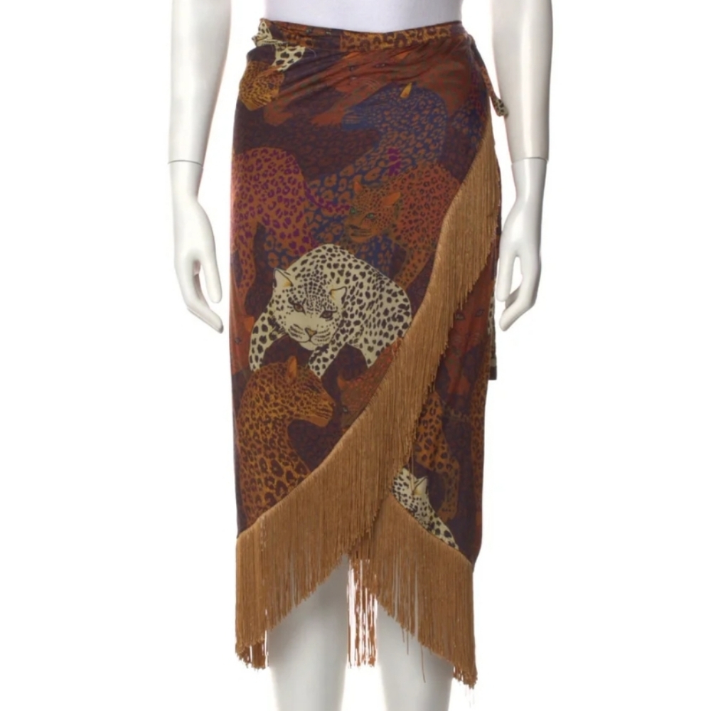 Farm Rio Animal Print Midi Length Skirt Size S